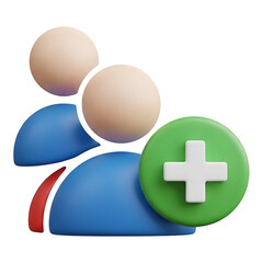 Obraz premium 3D Group Icon with Add User Symbol Isolated Subject for Social Networking and Teamwork