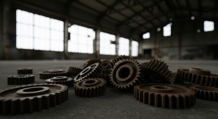 Industrial gears in a warehouse