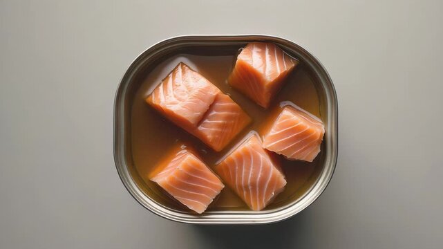 Canned salmon preparation process in kitchen setting during midday