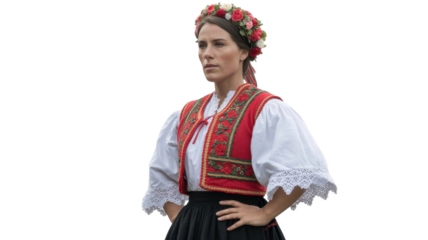 Woman in Slovak folk costume and flower crown