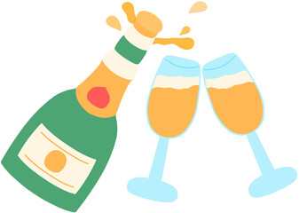 새해 연말 신년 신정 새해파티 신년회 망년회 신년파티 이벤트 행사 기념일 축제 모임 샴페인 와인 와인잔 샴페인잔 탄산 술 알코올 맥주 양주 축하 데코 일러스트