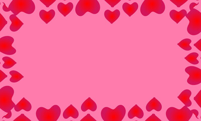 Romantic pink background frame adorned with numerous vibrant red hearts for love and celebration