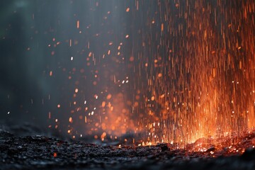Explosive Fury: A dramatic display of raw power as fiery elements erupt, spewing glowing embers and sparking energy into the atmosphere. Capturing a moment of intense.