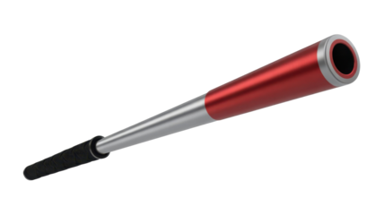 Baseball bat with black grip, red barrel