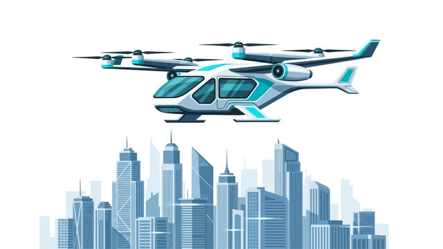 Futuristic Electric Flying Taxi Urban Air Mobility Vector