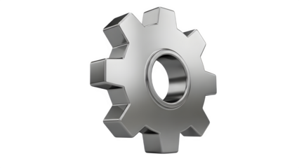3d rendering of a metallic gear icon isolated on transparent background