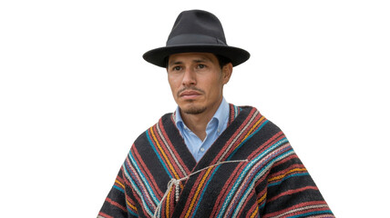 Ecuadorian man in traditional poncho and hat