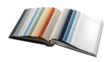 Swatch book with various color and texture samples, isolated on transparent background