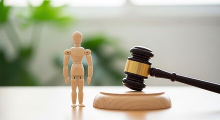 Toy figure stands before gavel