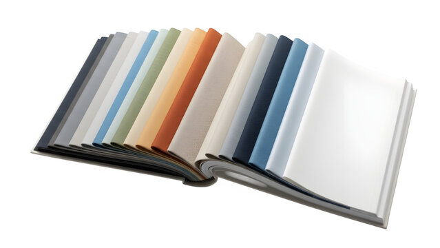 Swatch book with various color and texture samples, isolated on transparent background