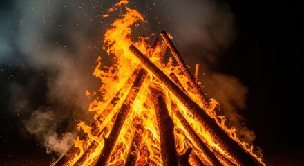 Vibrant bonfire illuminating the night