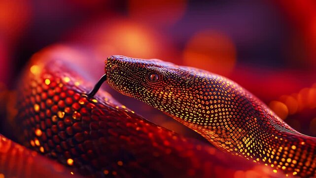 futuristic background with a red snake coiling into a ball, a vibrant, saturated background for a screensaver