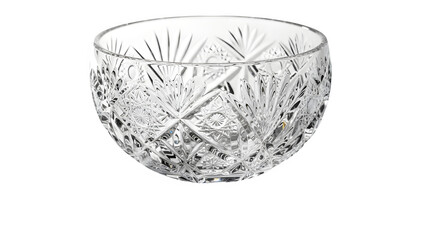 Elegant cut crystal glass bowl for desserts or serving, isolated on transparent background