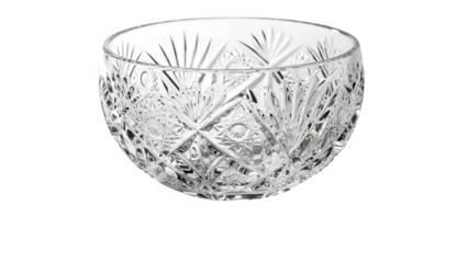 Elegant cut crystal glass bowl for desserts or serving, isolated on transparent background