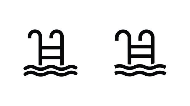 Two pool ladders in water minimalist design black and white silhouette