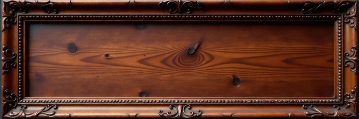 Ornate carved wooden picture frame, rich mahogany , surface, material