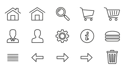 Fototapeta premium Web Interface Navigation and Control Icons Set with Isolated White Background