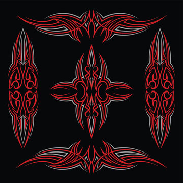 Old school pinstriping tribal art vector design for motorcycle and car graphics featuring custom automotive lines, vintage hot rod style, classic tribal ornaments and retro vehicle decoration