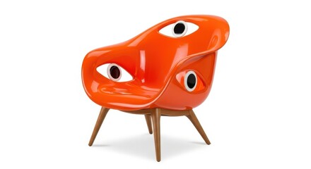 Whimsical orange chair with eyes