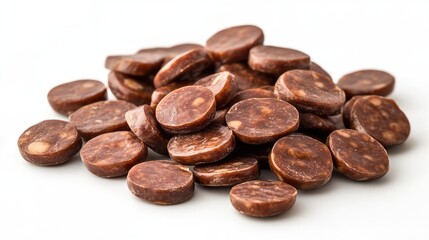 Savory Italian Sausage Patties - Rustic Ground Meat Discs on White Background, Perfect for Food and Culinary Stock Photography.
