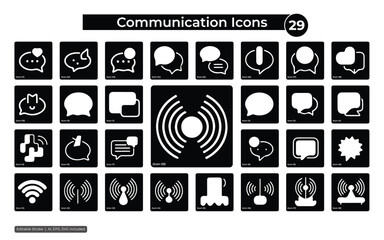 collection of white communication icons on black squares