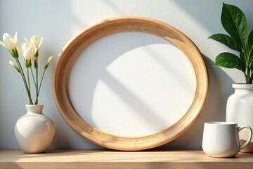 Polished oval wood frame, light and airy design, oval frame, oval, craft