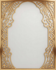 Islamic border frame design with golden arabesque pattern and arch silhouette for ramadan kareem greeting