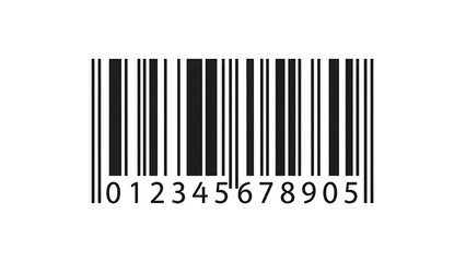 A black and white barcode graphic with numbers on a plain background