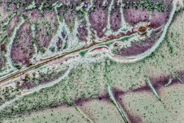 Microphotograph of a polished tinguaite slice. Scale of shooting 10X. Frame width 6 mm