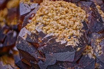 Macro almandine garnet from Dalnegorsk deposit, Russia &mdash; sharp hexahedral symmetry of cubic system. Perfect for mineralogy, collections and scientific study