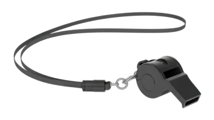 Black whistle with lanyard, sports equipment