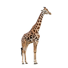 Naklejka premium Majestic giraffe standing tall against a plain white background