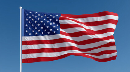 Obraz premium United States Flag Waving Against Clear Blue Sky