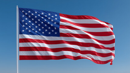 Fototapeta premium United States Flag Waving Against Clear Blue Sky