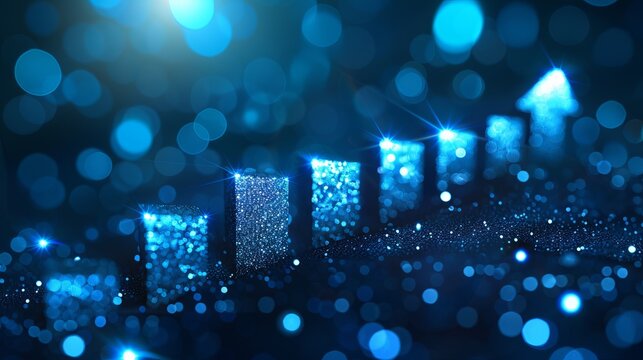 Futuristic digital blue bar chart illustrating business performance growth in a high tech style - Powered by Adobe