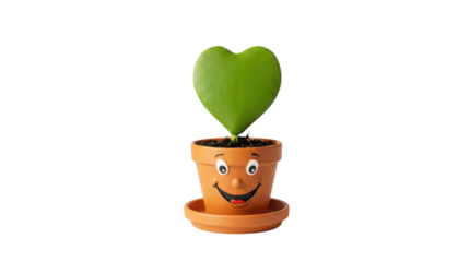 Cute small houseplant with single large heart shaped succulent leaf in terracotta pot