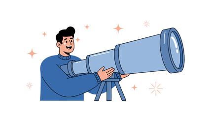 Fototapeta premium Enthusiastic Astronomer Discovering Space Wonders Through a Giant Telescope