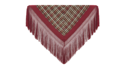 Red and plaid shawl with fringe