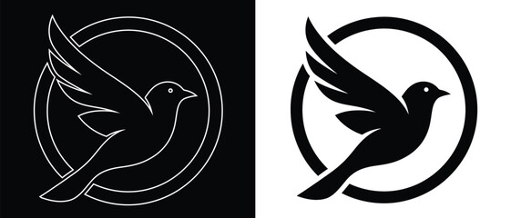 Stylized Flying Dove Logo Graphic Icon Black and White Design