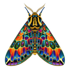 Vibrantly colored moth with detailed patterns