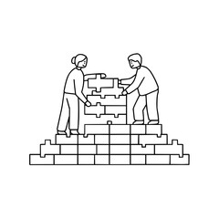 Two Business People Building Puzzle on Stairs