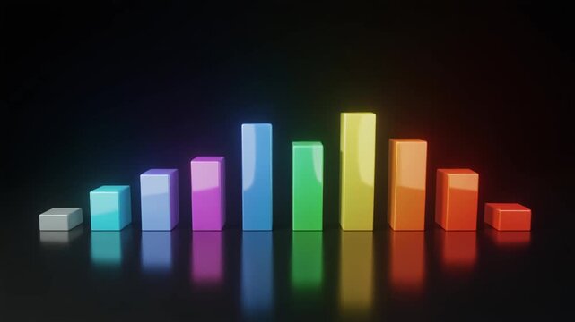 Colorful 3D Bar Chart with Rainbow Gradient and Reflections graph data