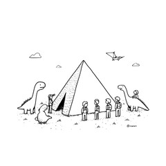 Children Camping with Dinosaurs in Tent