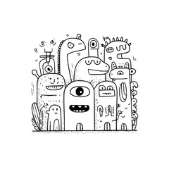 Monsters Group Doodle Cartoon Illustration Isolated on White