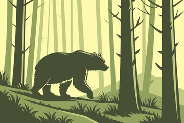 A solitary grizzly bear emerges from dense alders in a sunlit forest.