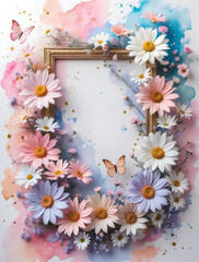 frame with flowers and butterflies