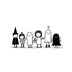 Children in Halloween Costumes Standing Together