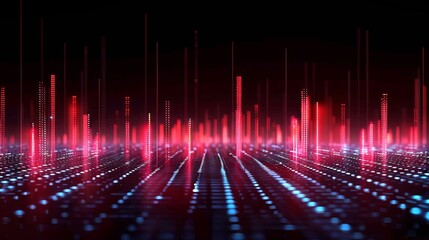 Futuristic holographic trading interface featuring candlestick charts and glowing bar graphs