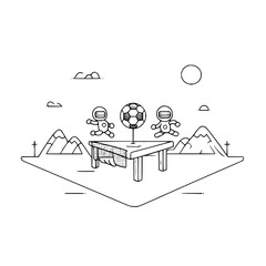 Skeleton Players Playing Soccer on Table in Mountains