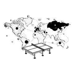 Russia Map with Ping Pong Table Illustration